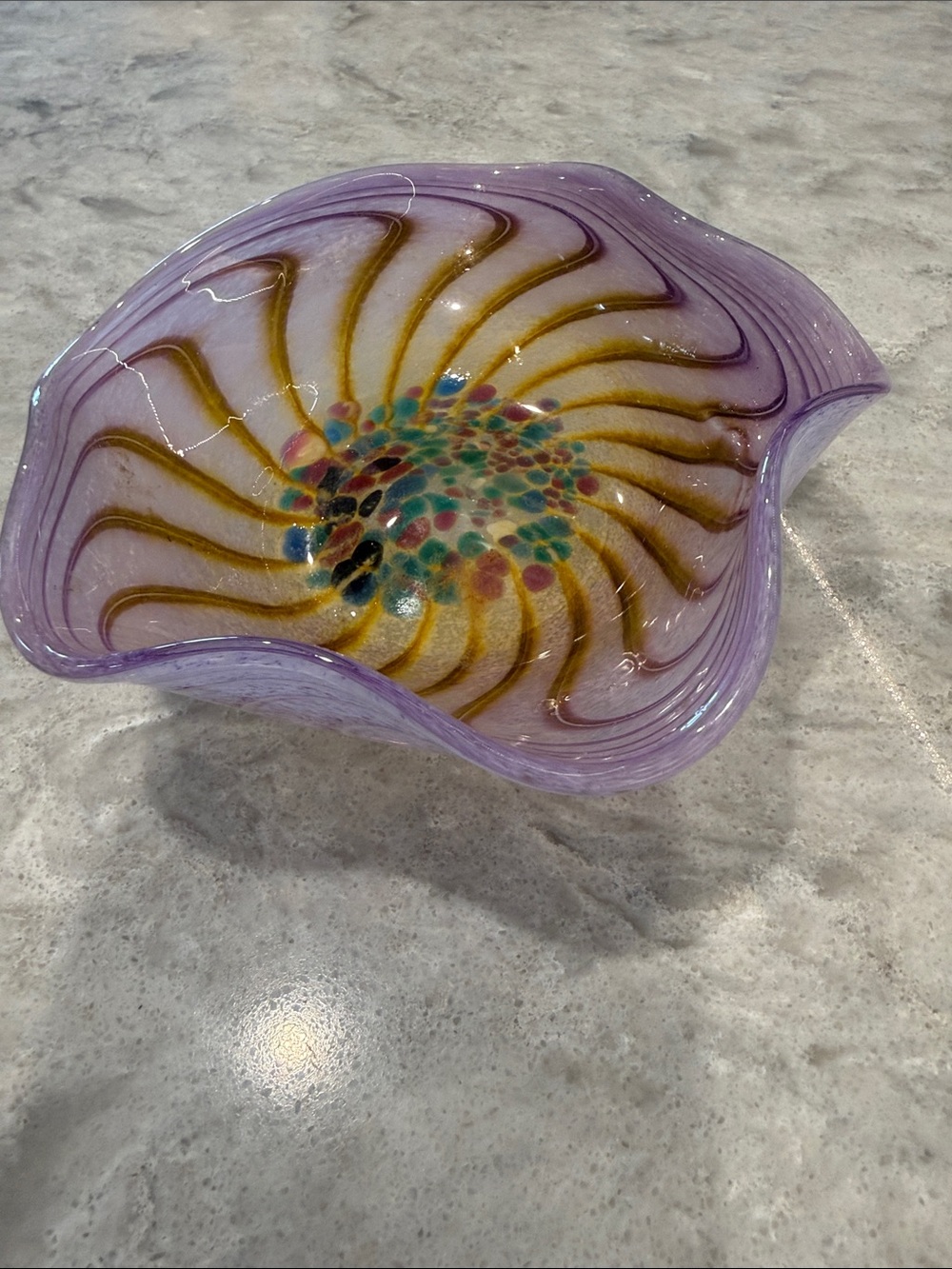 Handblown Purple Glass Decorative Bowl - Artistic Home Art